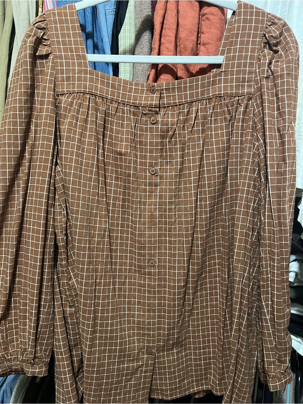 Neuflora Danville Blouse Brown Plaid NWT